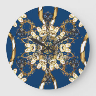 Golden Curls, Oriental Vintage Pattern. Large Clock