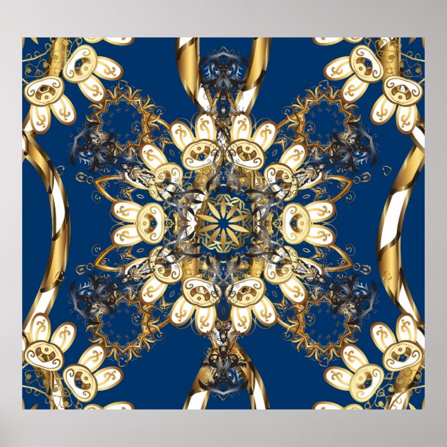 Golden Curls, Oriental Vintage Pattern. Poster (Front)