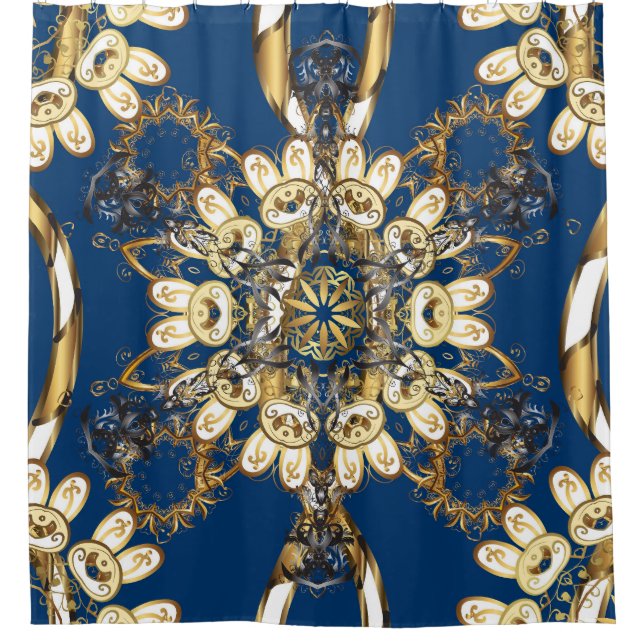 Golden Curls, Oriental Vintage Pattern. Shower Curtain (Front)