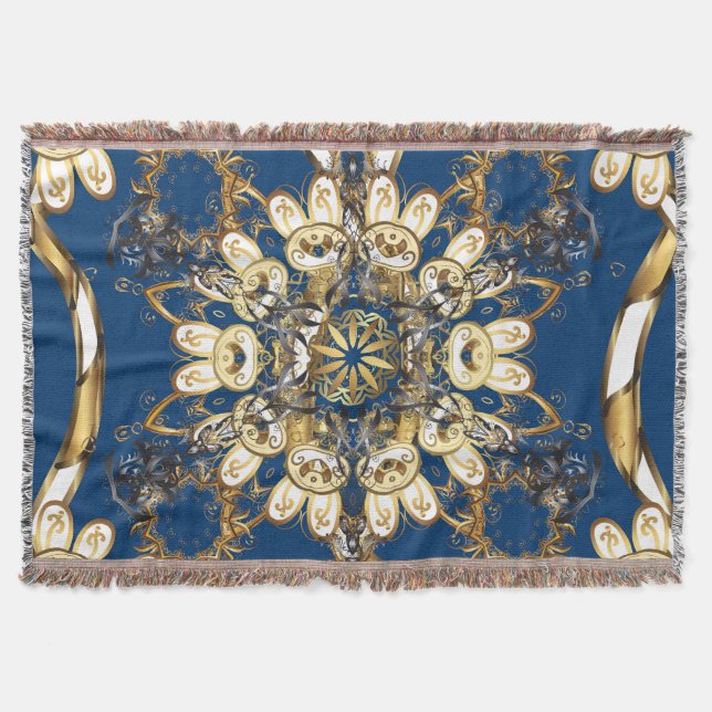 Golden Curls, Oriental Vintage Pattern. Throw Blanket (Front)