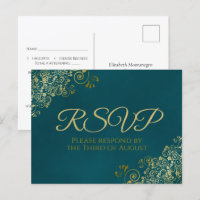 Golden Curls & Swirls on Teal Wedding RSVP