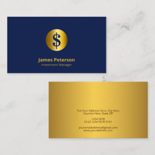 Golden Currency Symbol Elegant Blue Business Card