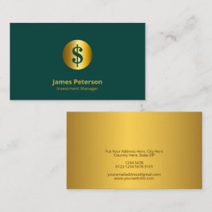 Golden Currency Symbol Elegant Green Tosca Business Card