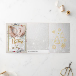 Golden Custom Baby Merry Christmas Tri-Fold Holiday Card