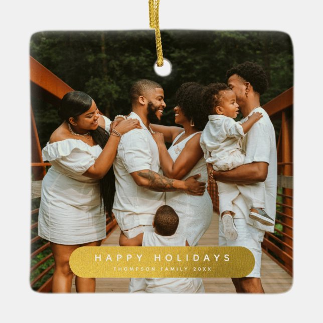 Golden Custom Photo Family  Ceramic Ornament (Front)