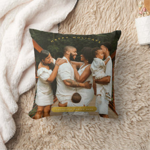 Golden Custom Photo Family Christmas Cushion