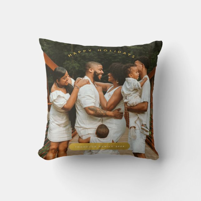Golden Custom Photo Family Christmas Cushion (Front)