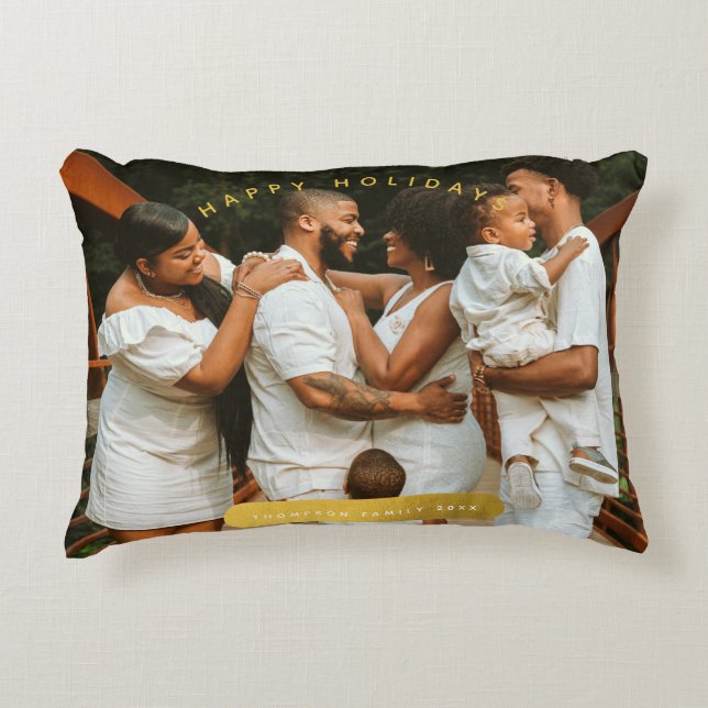 Golden Custom Photo Family Christmas Decorative Cushion (Front)