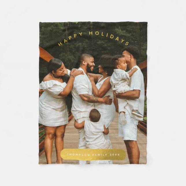 Golden Custom Photo Family Christmas  Fleece Blanket (Front)