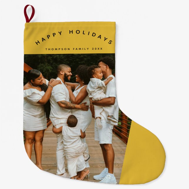 Golden Custom Photo Family Christmas  Large Christmas Stocking (Front)