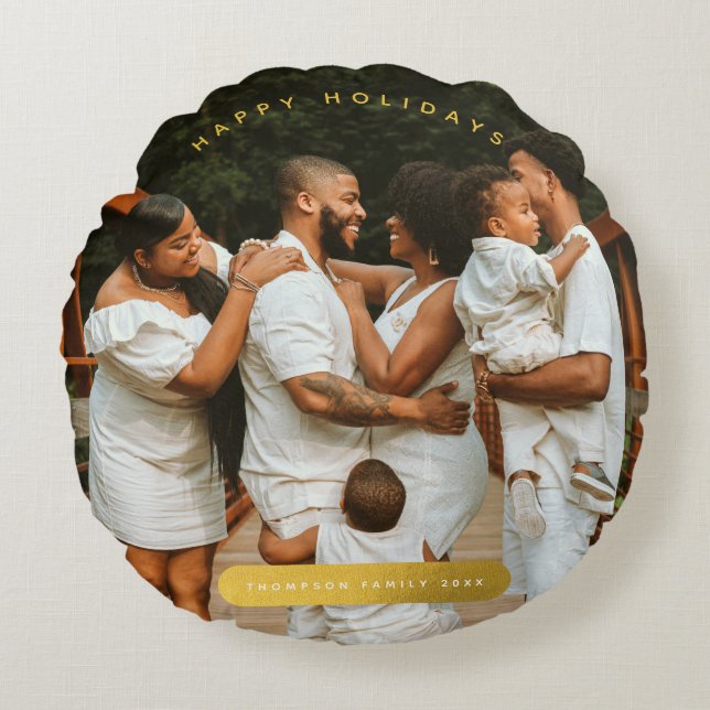 Golden Custom Photo Family Christmas  Round Cushion (Front)