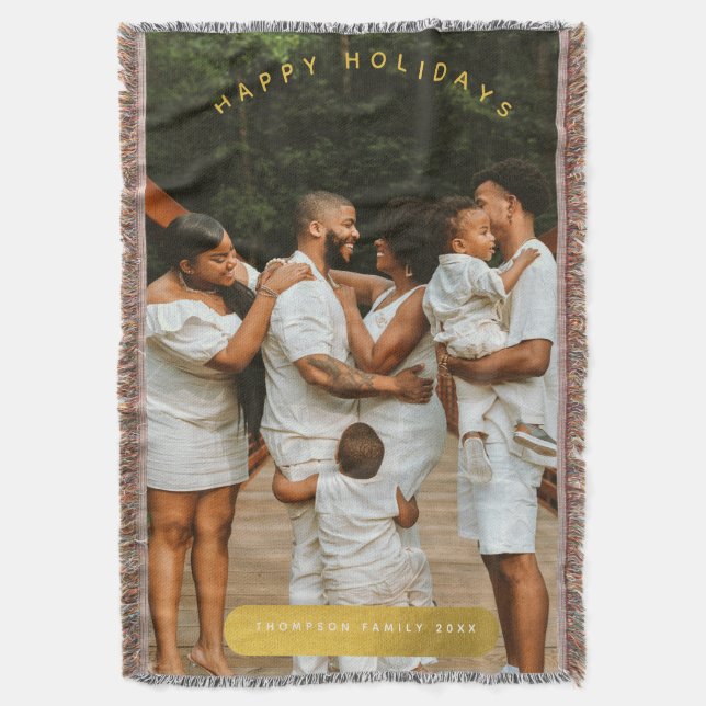 Golden Custom Photo Family Christmas Throw Blanket (Front Vertical)