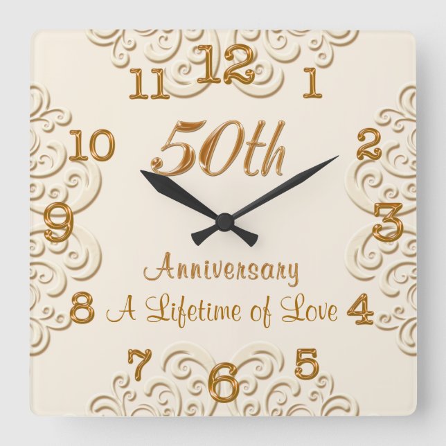 Golden Customizable 50th Wedding Anniversary Clock (Front)