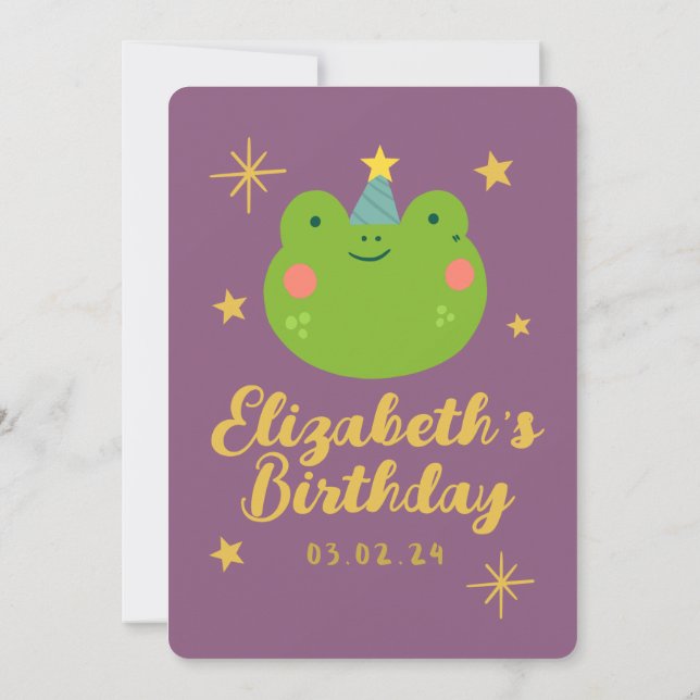 Golden Cute Frog Forest with Animals Birthday Invitation (Back)