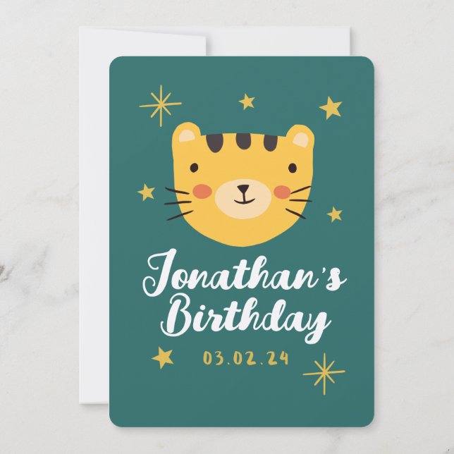 Golden Cute Tiger Forest with Animals Birthday  Invitation (Back)
