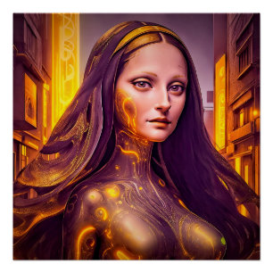 Golden Cyborg Mona Lisa Poster