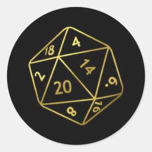 Golden D20 Classic Round Sticker