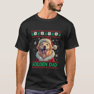 Golden Dad Golden Retriever Santa Hat Ugly Christm T-Shirt