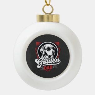 Golden Dad Golden Retriever Sunglasses Design Ceramic Ball Christmas Ornament