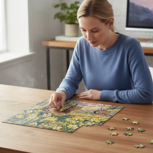 Golden Daffodil Garden Blooms Watercolor  Jigsaw Puzzle