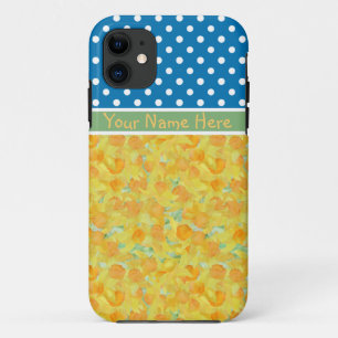 Golden Daffodils and Blue Polka Dots iPhone 11 Case