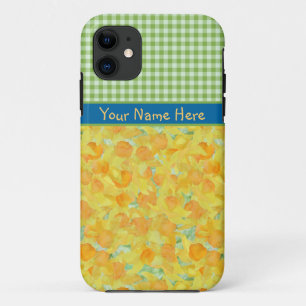 Golden Daffodils and Green Check Gingham iPhone 11 Case