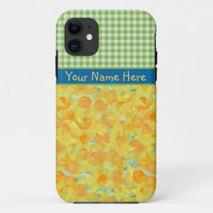 Golden Daffodils and Green Check Gingham iPhone 11 Case
