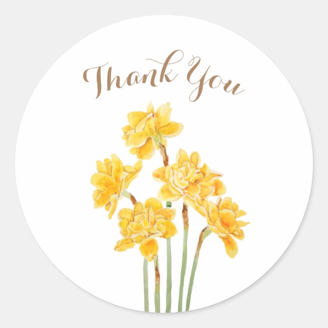 golden daffodils flowers watercolor classic round  sticker (Front)