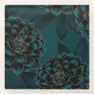 Golden Dahlias: Luxurious Vintage Pattern. Glass Coaster