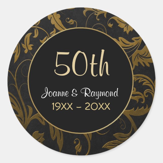 Golden Damask 50th Anniversary - Customise Classic Round Sticker (Front)