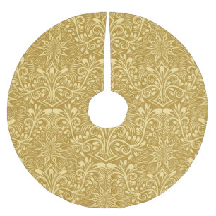 Golden Damask Baroque Floral Pattern Brushed Polyester Tree Skirt