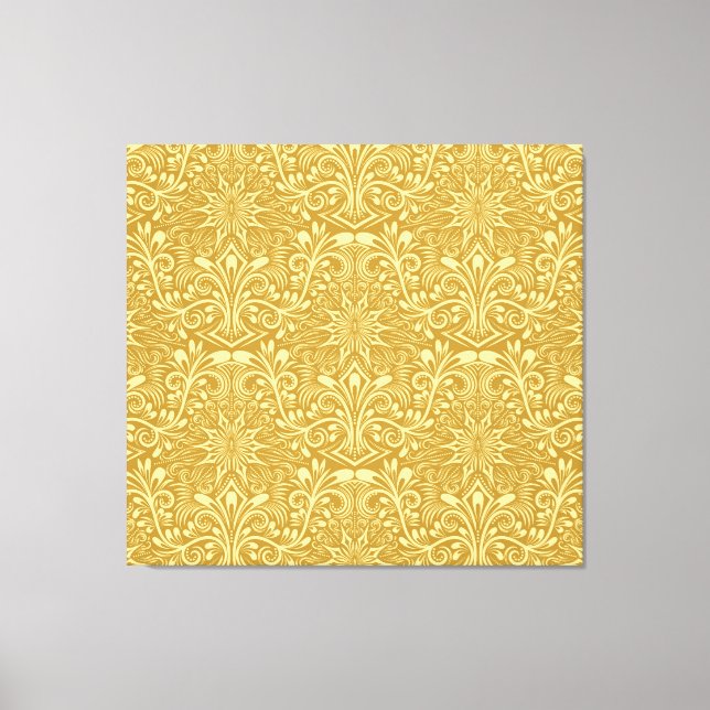 Golden Damask Baroque Floral Pattern Canvas Print (Front)