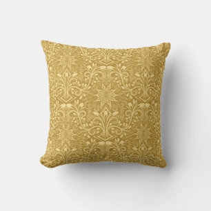 Golden Damask Baroque Floral Pattern Cushion