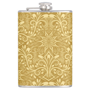 Golden Damask Baroque Floral Pattern Hip Flask