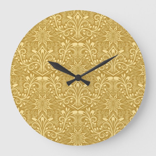 Golden Damask Baroque Floral Pattern Large Clock (Front)