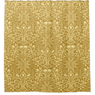 Golden Damask Baroque Floral Pattern Shower Curtain