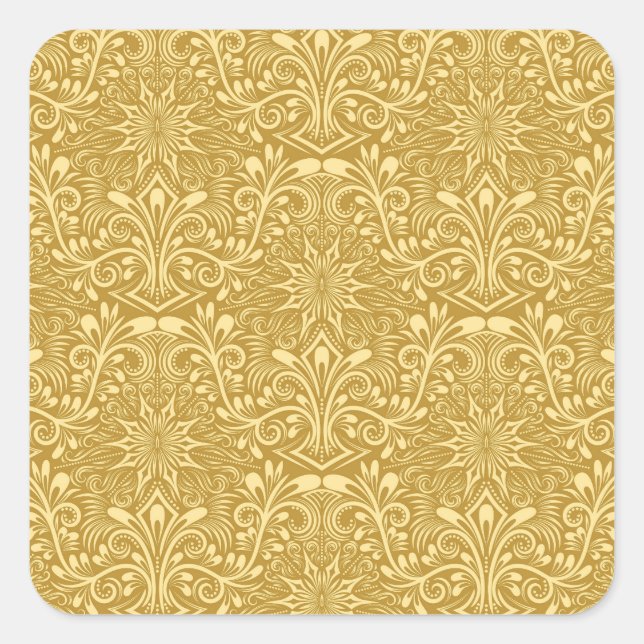 Golden Damask Baroque Floral Pattern Square Sticker (Front)