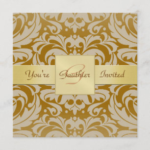 Golden Damask Gold Ribbon All Occasion Invitation