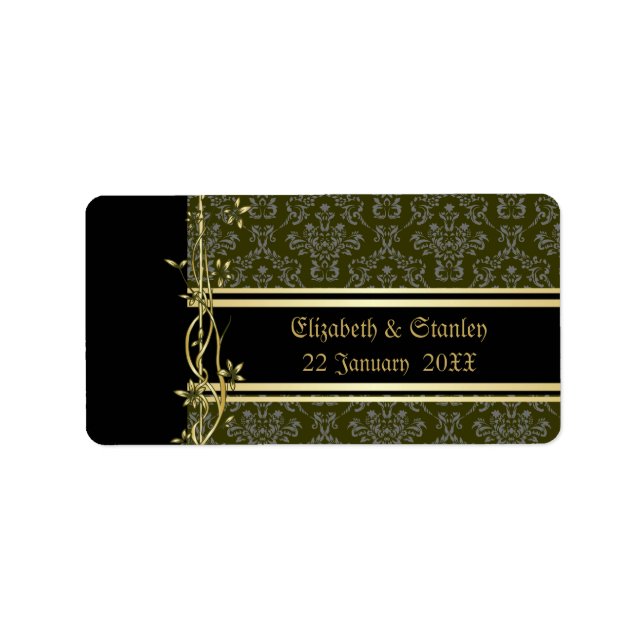 Golden Damask Luxury Wedding Favour Address Label (Front)