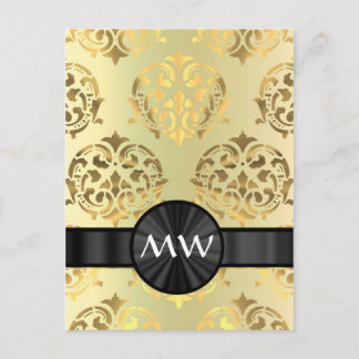 Golden damask monogrammed postcard