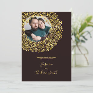 Golden Damask Photo Frame Anniversary Invitation