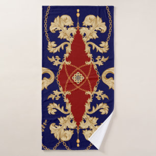 Golden Damask seamless pattern. Vintage indian wal Bath Towel