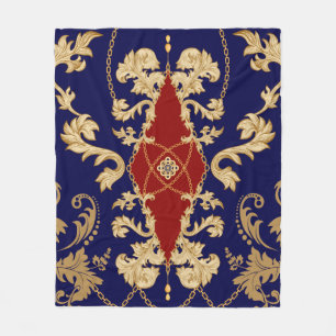 Golden Damask seamless pattern. Vintage indian wal Fleece Blanket