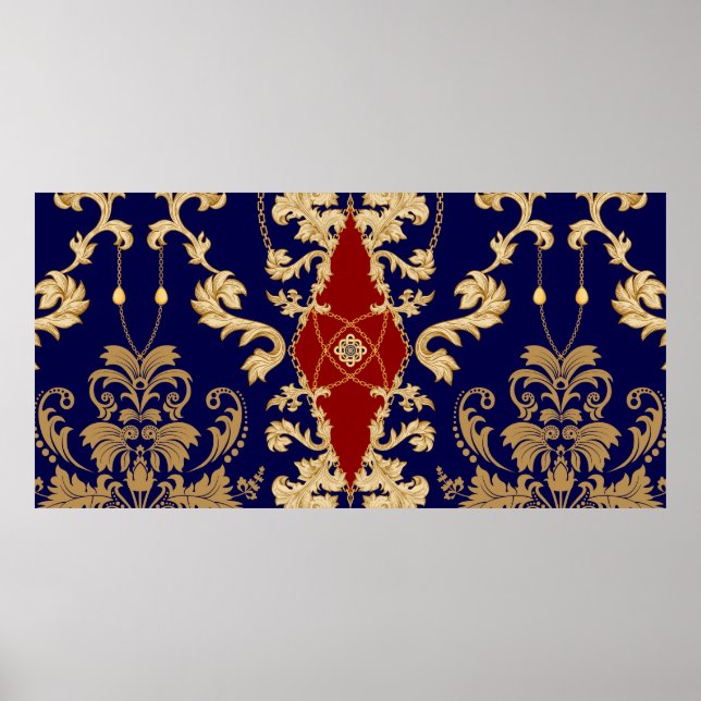 Golden Damask seamless pattern. Vintage indian wal Poster (Front)