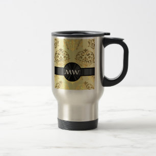 Golden damask travel mug