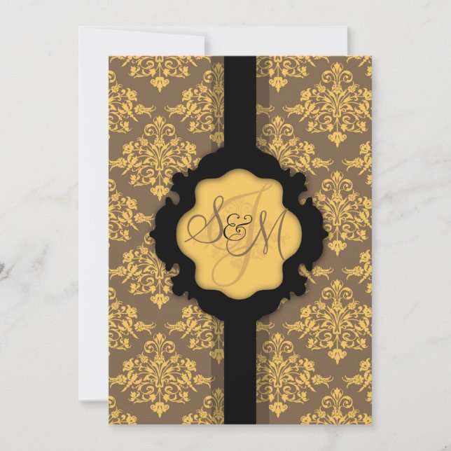 Golden Damask Wedding Invitation Card (Front)