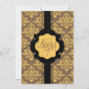 Golden Damask Wedding Invitation Card