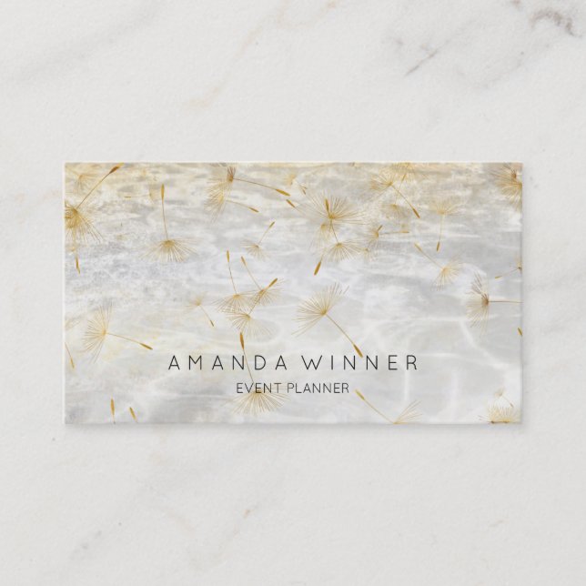 Golden Dandelion Confetti Grungy Gray Water Business Card (Front)