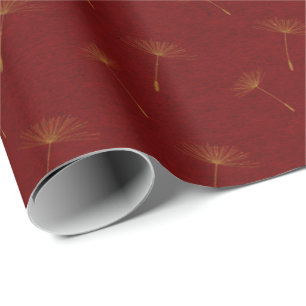 Golden Dandelion Crimson Maroon Burgund Botanical Wrapping Paper