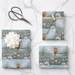 Golden Dandelion Silver Dandelions Wrapping Paper 